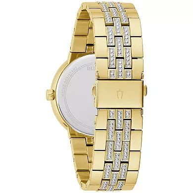 Bulova Men's Gold Tone Stainless Steel Crystal Accent Bracelet Watch ...