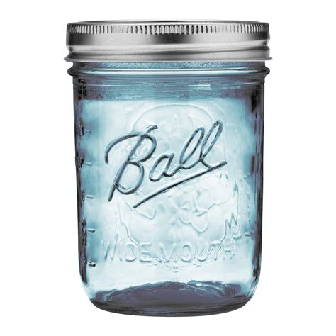 Ball Wide Mouth Collection Elite Blue Pint Glass Mason Jars with Bands ...