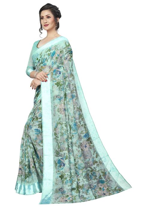 Elegant mint Pure Linen Designer Saree – Ibis Fab