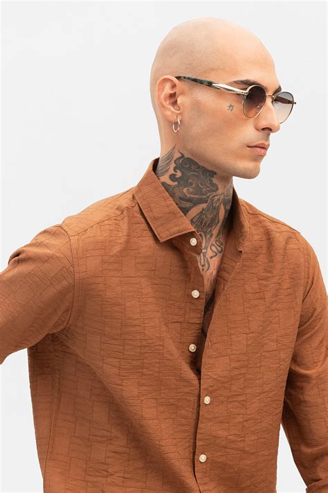 Buy Men's Mustard Geometric Slim Fit Shirts Online | Snitch – SNITCH