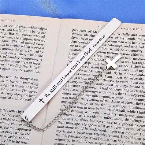 Marque-page en acier inoxydable avec croix et chaîne, gravé avec Psaume ...