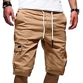 Men's Cargo Shorts Drawstring Multi Pocket Solid Color Outdoor Knee ...