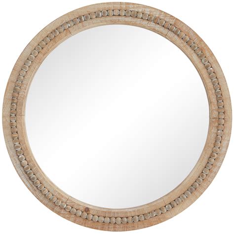 Brown Wood Beaded Frame Wall Mirror with Distressing 28" x 2" x 28 ...