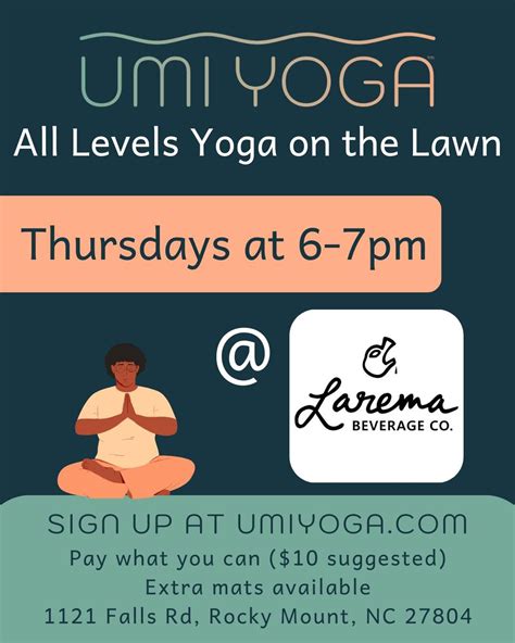 Yoga on the Lawn (All Levels), Larema Beverage Company, Rocky Mount, 23 ...