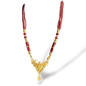 MSN Traditional Mangalsutra Necklace, Red Beaded Chain with Gold-Toned ...