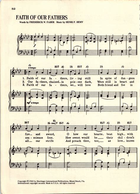 Faith of Our Fathers Sheet Music - Hymn Tune - Key of A Flat - Etsy