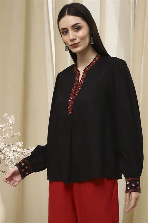 Buy Black Solid Straight Top Online at Biba India