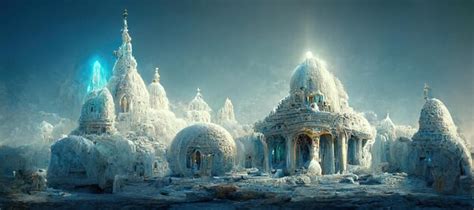 Renderização de ilustração 3D do grande templo sagrado de gelo com ...