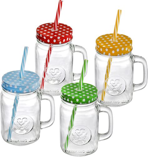 Buy Dicunoy Set of 8 Mason Jar with Handle and Straw, 16OZ Mason Jar ...