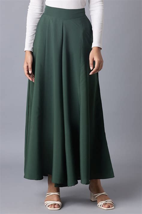 Green Solid Full Length Flared Palazzo – wforwoman