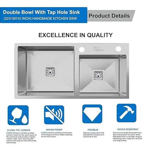 Single Tap Hole Double Bowl Handmade Stainless Steel Kitchen Sink ...