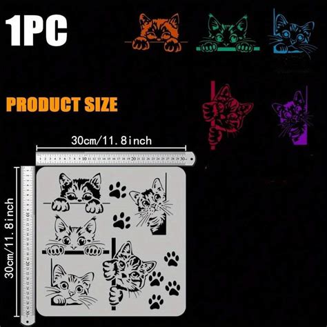 Estêncil de pintura de gato espiando 11,8 x 11,8 polegadas Modelo de ...