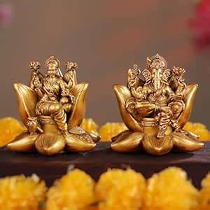Artarium Golden Laxmi Ganesh Idol Murti Set Lakshmi Ganesha Statue Pure ...