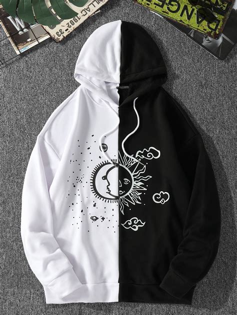 Men Two Tone Graphic Print Hoodie