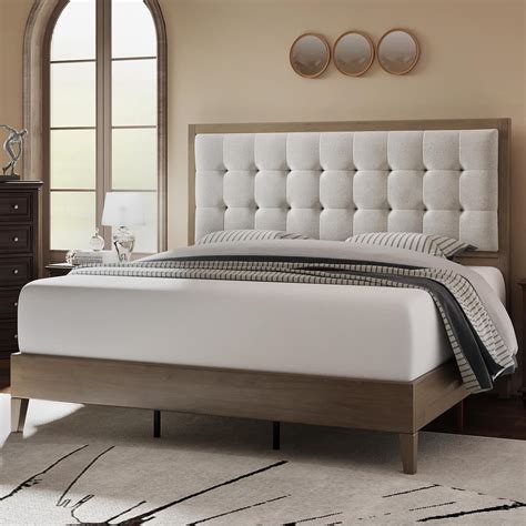 Amazon.com: Jocisland Wood Queen Size Bed Frame,Tall Upholstered Tufted ...