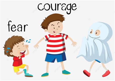 Opposite Wordcard For Fear And Courage Image Child Drawing Vector ...