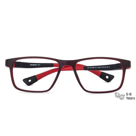 Buy Kids Glasses: Matte Marron Red Black Full Rim Rectangle Kids 5-8 ...