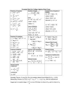 College Algebra Formula Sheet - Fill Online, Printable, Fillable, Blank ...