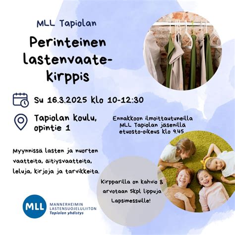 MLL Tapiolan perinteinen lastenvaatekirppis, Tapiolan Koulu, Espoo, 16 ...