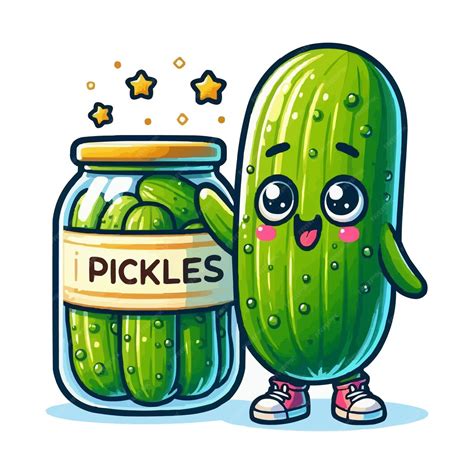 Premium Vector | Cartoon drawing of pickles with a label that says quot ...
