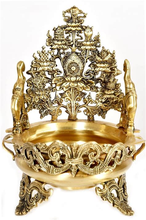 Exotic India Tibetan Buddhist Ashtamangala Urli - Brass Statue : Amazon ...