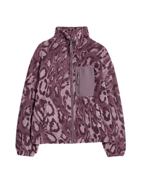 Buy Borg Printed Funnel Neck Zip Up Fleece Jacket at Marks & Spencer