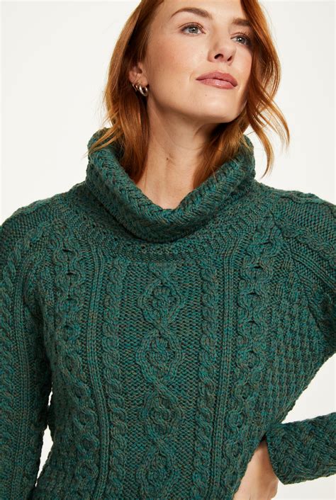 Belcare Ladies Aran Wool Roll Neck Sweater | Green