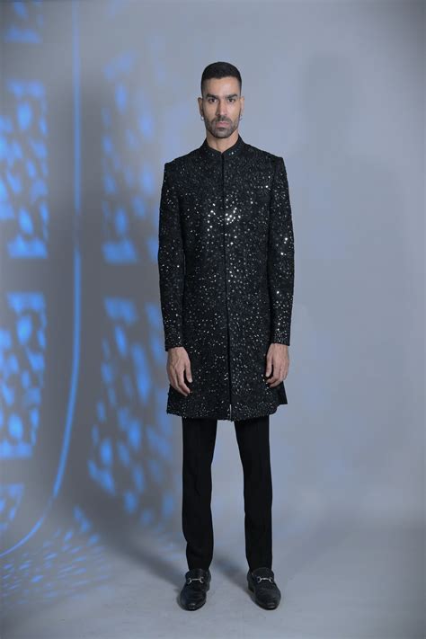 Designer Black Indo-western in Mirror Work - Bharat Reshma