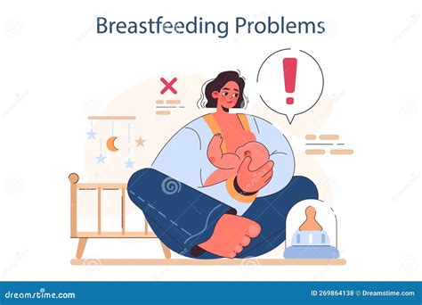 Breastfeeding Problem. Flat Nipples, Female Character Experiencing Cartoon Vector ...