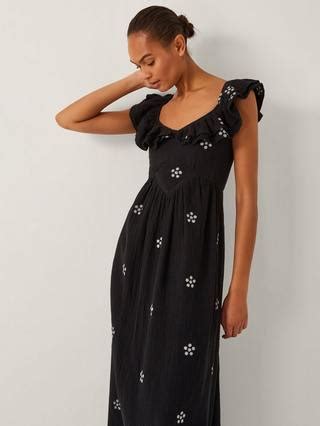 Monsoon Daisy Ruffle Sleeve Midi Dress, Black