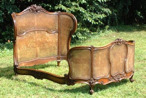 Antique French Cane Walnut Bed 1860