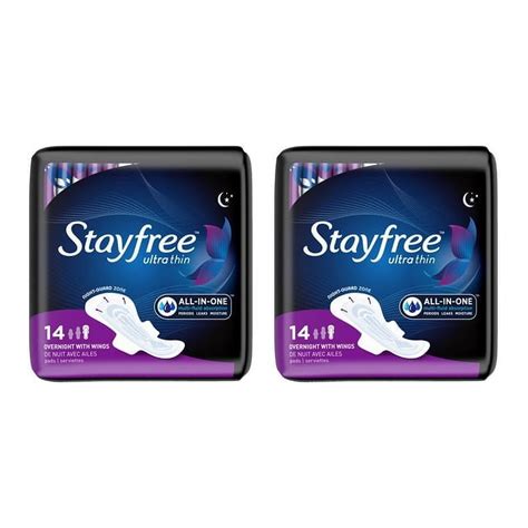 Stayfree Ultra Thin Overnight Pads with Wings, 14 Count, Pack of 2 for ...