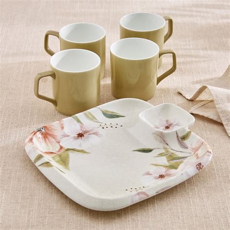 Buy Elva Set of 4 Porcelain Coffee Mugs with Platter - 230ml from Home ...