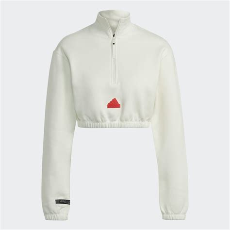 adidas Cropped Half-Zip Sweatshirt - White | Women's Training | adidas US
