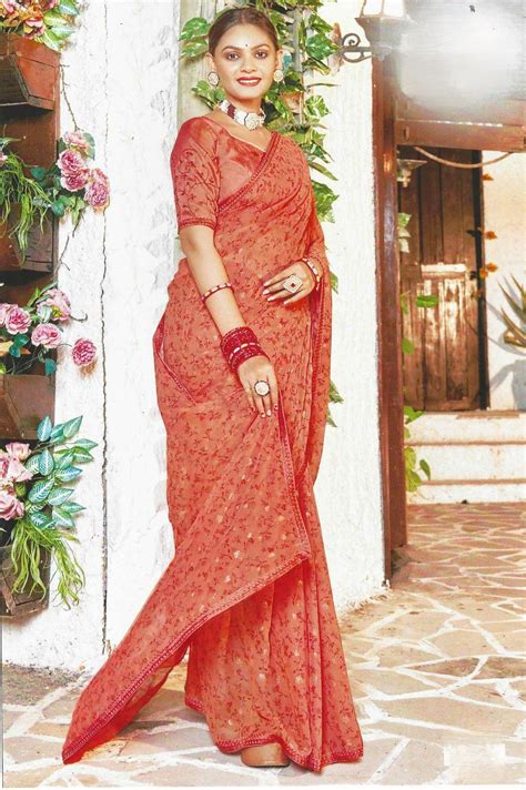 Rust Red Chiffon Saree – Vidhima Fashion