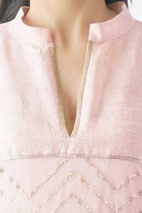 Buy Pink Georgette Embroidery Mandarin Collar Sequin Layered Kurta For ...