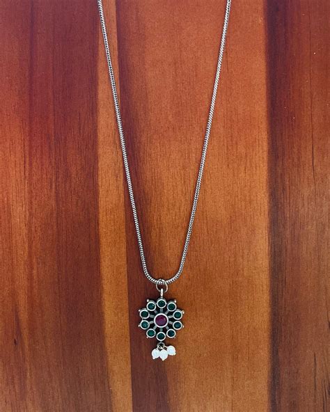 Dwithi | Silver Plated Handcrafted Statement Pendant & Chain ...