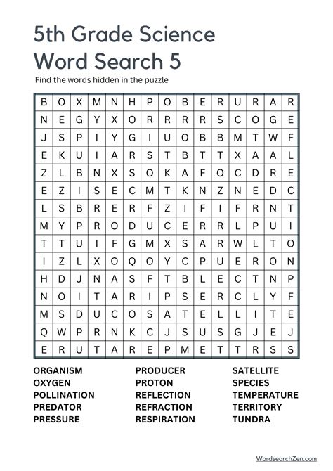 5th Grade Science Word Search Free Printable PDF File - WordsearchZen.com