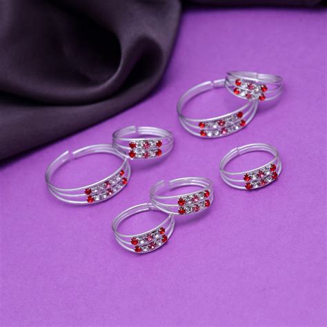 Multi Color Assorted Design Toe Rings (Bichhiya) Combo Of 4 Pairs (TOE ...