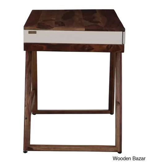 Futura Solid Wood Study Table in White on Rustic Teak Finish | Wooden Bazar
