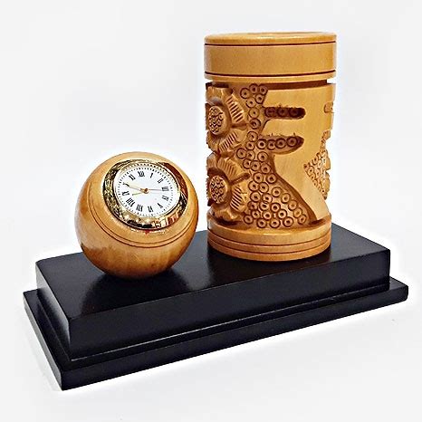 Wooden Carved Pen Holder & Clock (Product Code 3044) at Rs 697.00