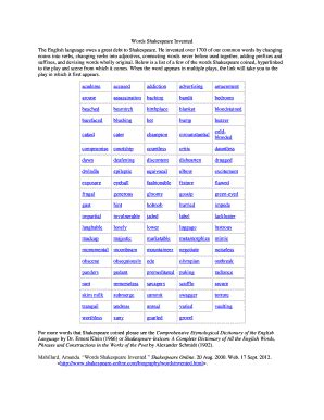 Fillable Online Words Shakespeare Invented Fax Email Print - pdfFiller