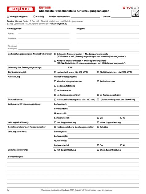 ENYSUN DC AC Checklist - Leere ausfüllbare Vorlage | Ausfüllen, Drucken ...