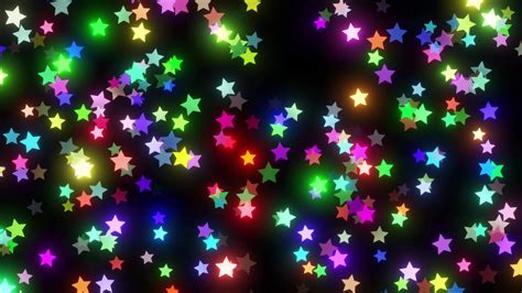 Glowing Multicolore Stars Moving On Black Background. Twinkle Stars Moving In The Sky. Colorful ...