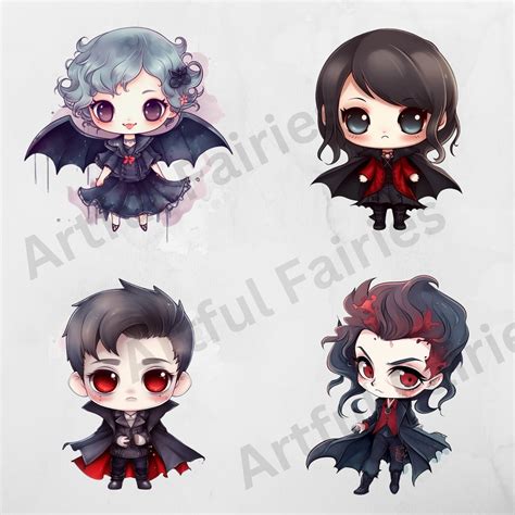 Cute Chibi Vampires Chibi Clipart Halloween Clipart Gothic Clipart ...