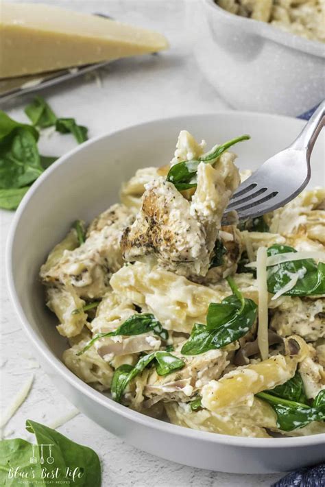 Easy Creamy Parmesan Chicken Spinach Pasta Recipe - Blues Best Life