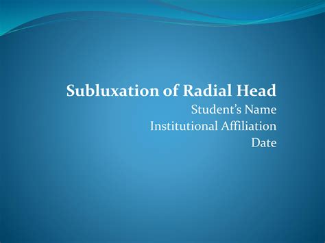 SOLUTION: Subluxation of radial head - Studypool