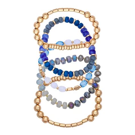 Emberly 5-pc. Gold Tone Blue Beaded Bracelet Set