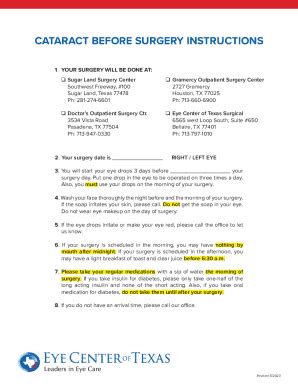 Fillable Online Cataract Surgery Pre-operative Instructions 2023 Fax ...