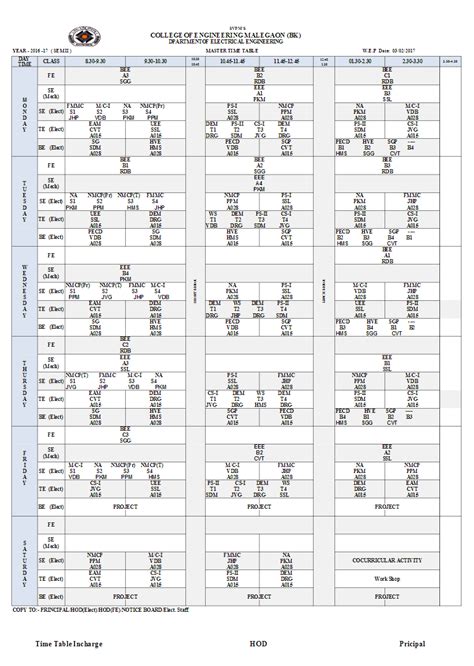 EE Time Table